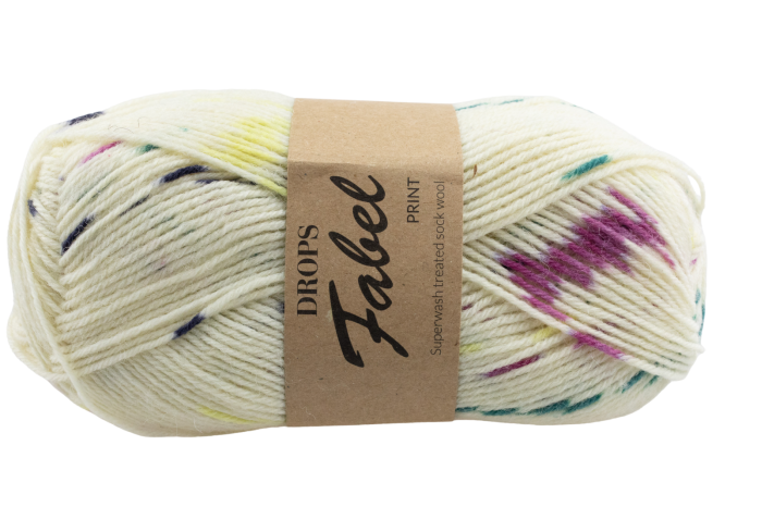 DROPS Fabel Long Print -  jagody & śmietanka 925